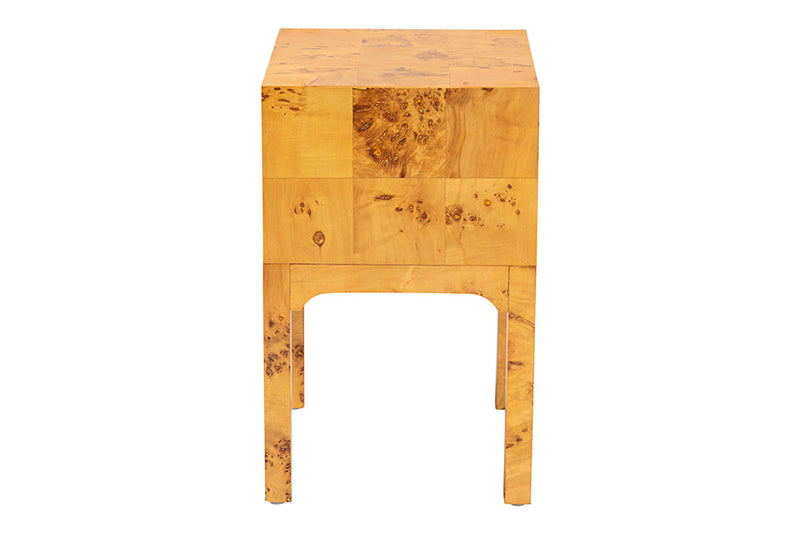 Lanica Natural Light Mappa Burl Wood 2-Drawer Nightstand Baxton
