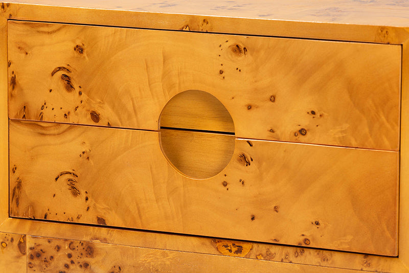 Lanica Natural Light Mappa Burl Wood 2-Drawer Nightstand Baxton