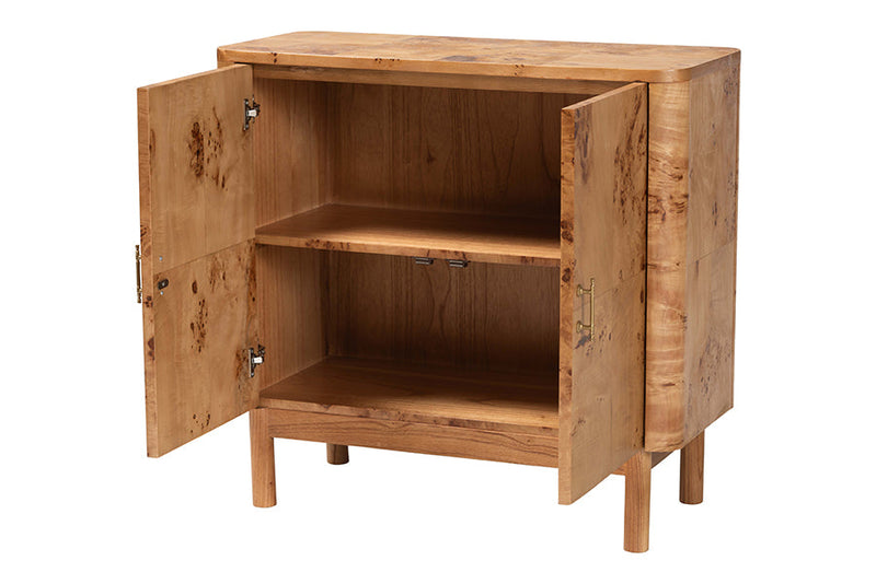 Raina Natural Mappa Burl Wood Storage Cabinet Baxton