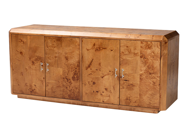 Rebecca Modern and Contemporary Natural Mappa Burl Wood 4-Door Sideboard Buffet