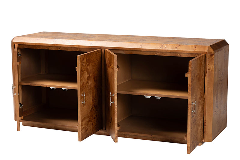 Rebecca Modern and Contemporary Natural Mappa Burl Wood 4-Door Sideboard Buffet
