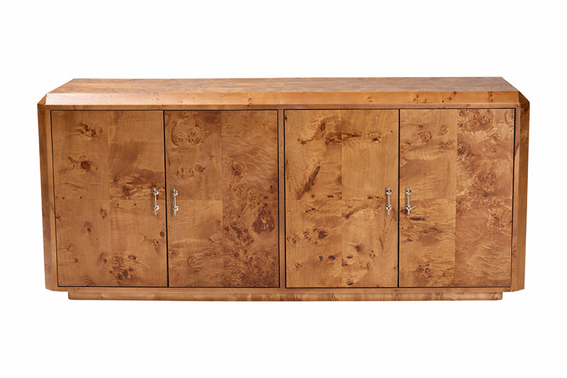 Rebecca Modern and Contemporary Natural Mappa Burl Wood 4-Door Sideboard Buffet