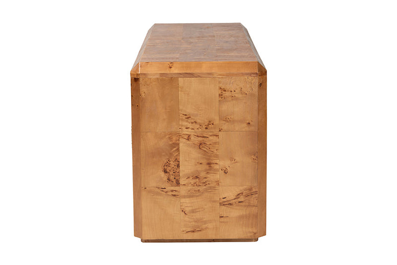 Rebecca Natural Mappa Burl Wood 4-Door Sideboard Buffet Baxton