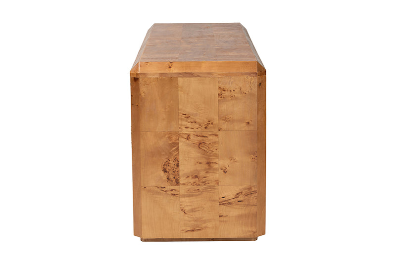Rebecca Modern and Contemporary Natural Mappa Burl Wood 4-Door Sideboard Buffet