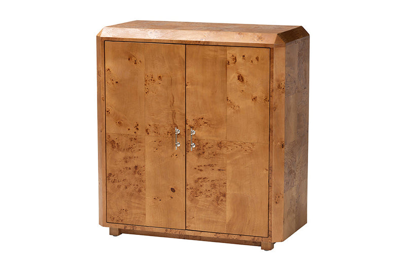 Rebecca Natural Mappa Burl Wood 2-Door Console Cabinet Baxton