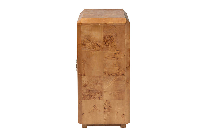 Rebecca Natural Mappa Burl Wood 2-Door Console Cabinet Baxton