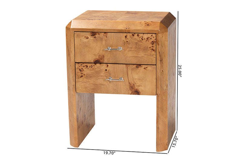 Modern Natural Mappa Burl Wood Nightstand Baxton