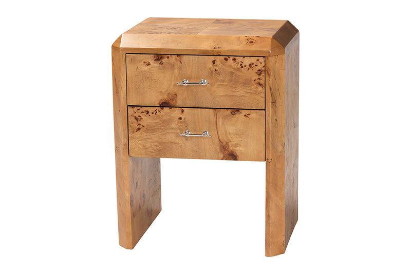 Modern Modern and Contemporary Natural Mappa Burl Wood Nightstand