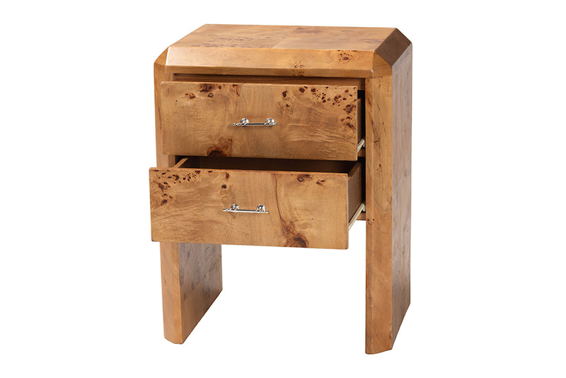 Modern Modern and Contemporary Natural Mappa Burl Wood Nightstand