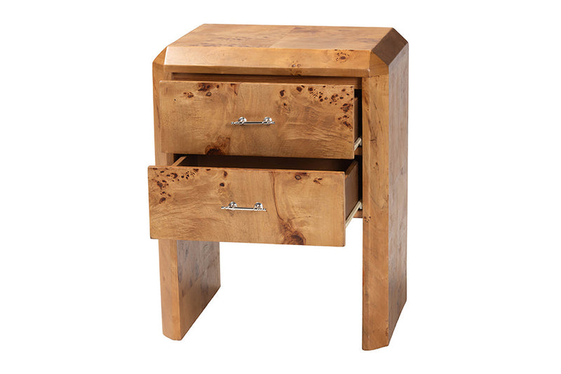 Modern Natural Mappa Burl Wood Nightstand Baxton