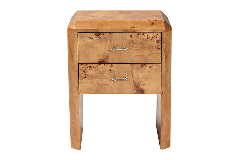 Modern Natural Mappa Burl Wood Nightstand Baxton