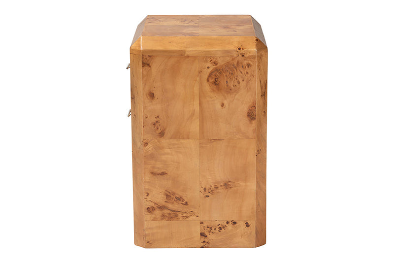 Modern Natural Mappa Burl Wood Nightstand Baxton