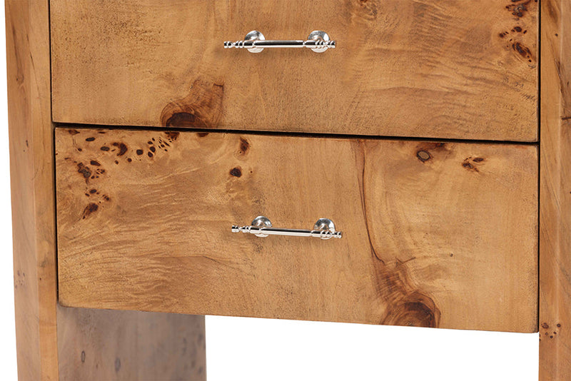 Modern Natural Mappa Burl Wood Nightstand Baxton