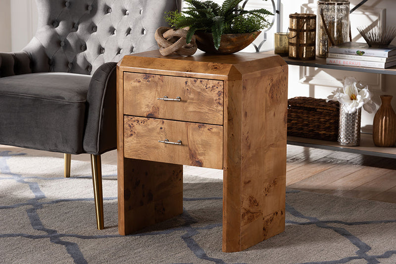 Modern Natural Mappa Burl Wood Nightstand Baxton