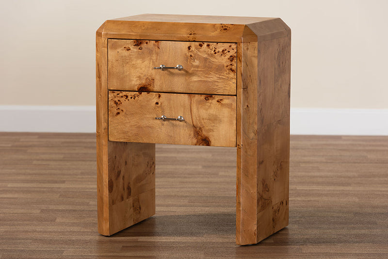 Modern Natural Mappa Burl Wood Nightstand Baxton