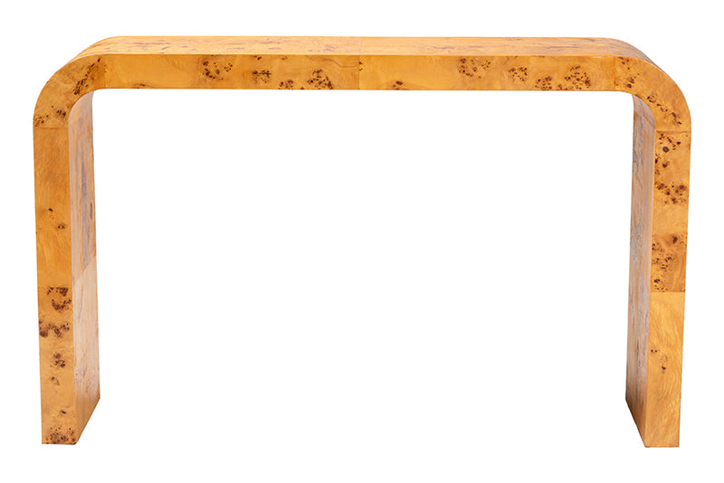 Willis Natural Light Mappa Burl Wood Console Table Baxton