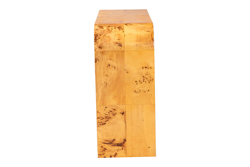 Willis Natural Light Mappa Burl Wood Console Table Baxton