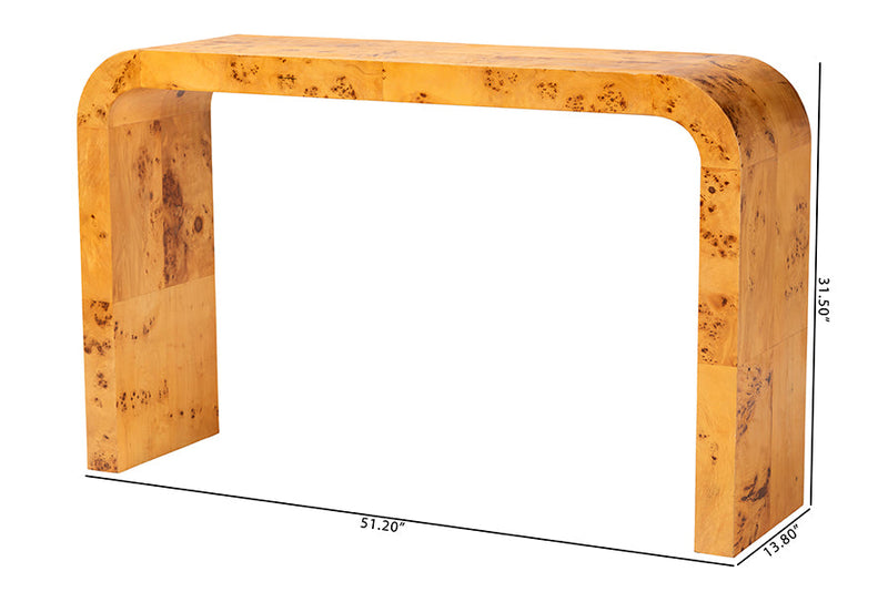 Willis Natural Light Mappa Burl Wood Console Table Baxton