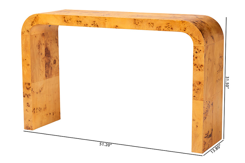 Willis Modern and Contemporary Natural Light Mappa Burl Wood Console Table