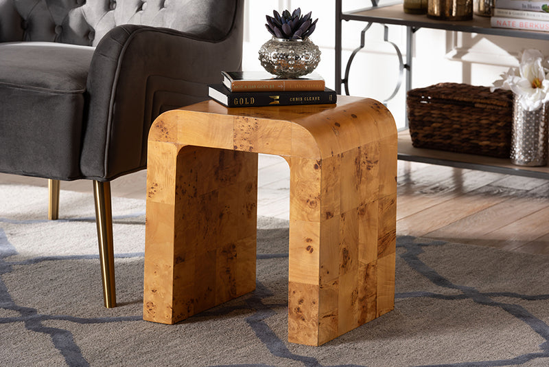 Willis Modern and Contemporary Natural Light Mappa Burl Wood End Table