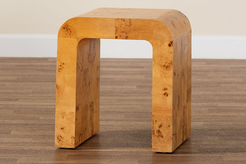 Willis Natural Light Mappa Burl Wood End Table Baxton