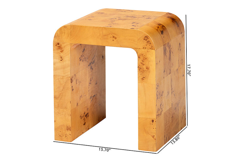 Willis Natural Light Mappa Burl Wood End Table Baxton