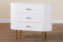 Latrell White Fluted Wood and Gold Metal 3-Drawer Dresser Baxton