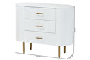 Latrell White Fluted Wood and Gold Metal 3-Drawer Dresser Baxton