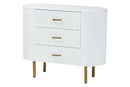 Latrell White Fluted Wood and Gold Metal 3-Drawer Dresser Baxton