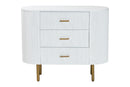 Latrell White Fluted Wood and Gold Metal 3-Drawer Dresser Baxton