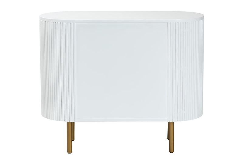 Latrell White Fluted Wood and Gold Metal 3-Drawer Dresser Baxton