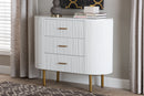 Latrell White Fluted Wood and Gold Metal 3-Drawer Dresser Baxton
