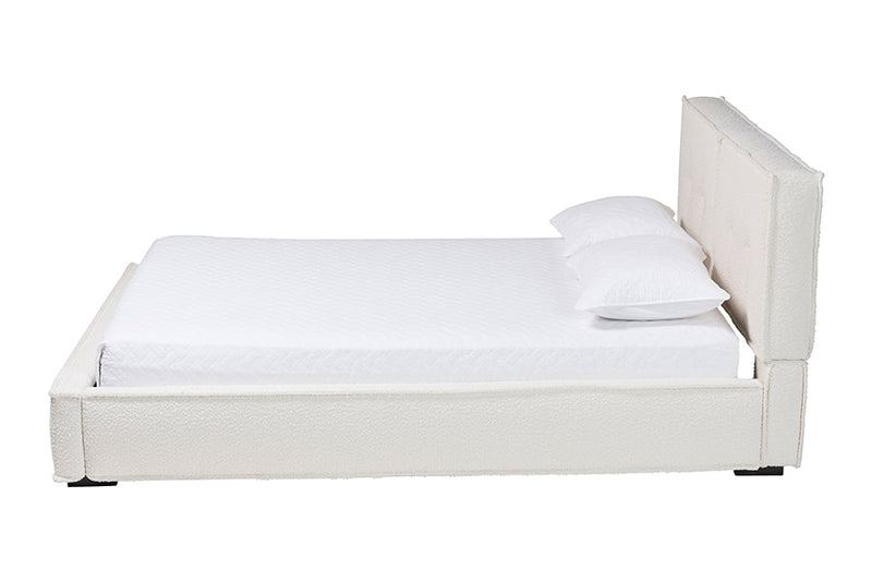 Mamba Modern Cream Boucle Queen Platform Bed w/Border Piping Baxton
