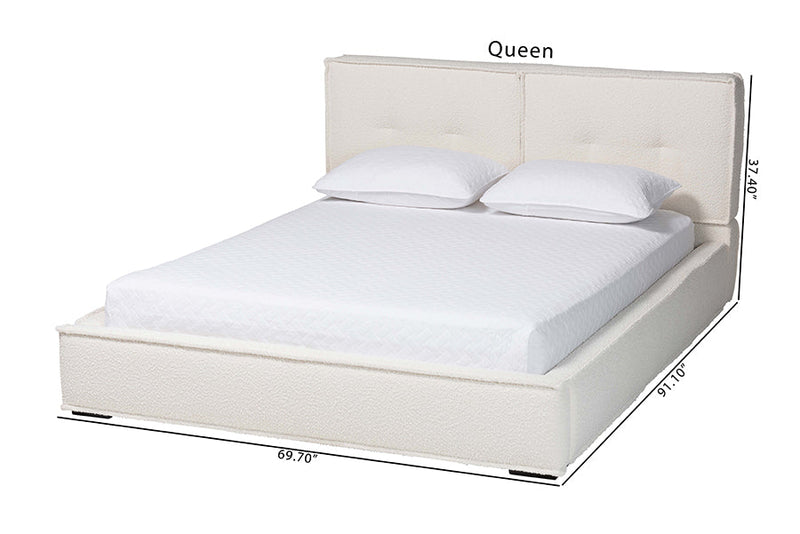 Mamba Modern Cream Boucle Queen Platform Bed w/Border Piping Baxton