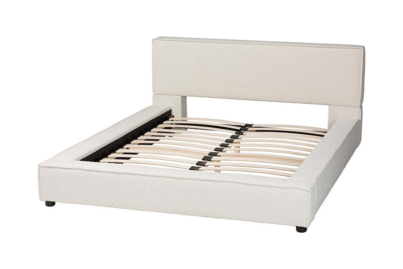 Debbie Modern Cream Boucle Queen Platform Bed w/Wide Railing Baxton