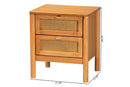 Kaori Golden Brown Wood Japandi 2-Drawer Nightstand w/Distressed-Finished Rattan Baxton