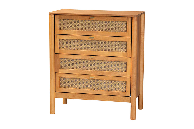 Kaori Golden Brown Wood Japandi 3-Piece Storage Set w/Distressed-Finished Rattan Baxton