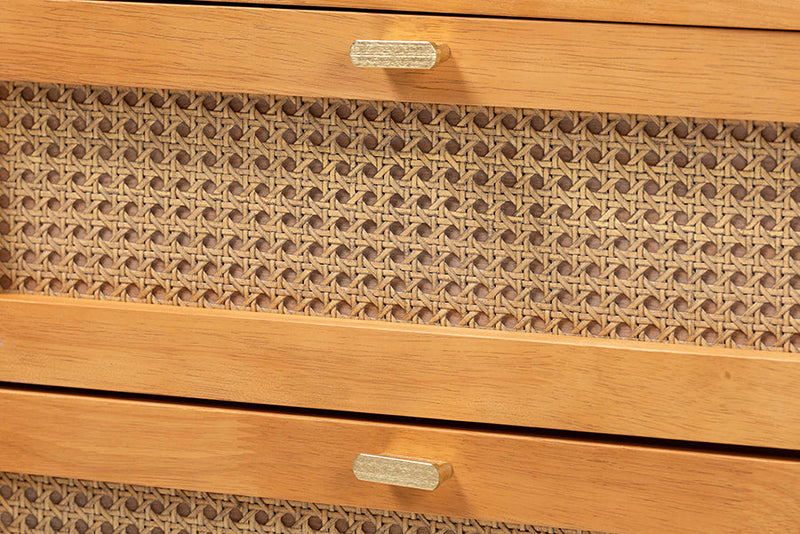 Kaori Golden Brown Wood Japandi 3-Piece Storage Set w/Distressed-Finished Rattan Baxton