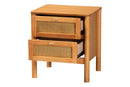 Kaori Golden Brown Wood Japandi 2-Drawer Nightstand w/Distressed-Finished Rattan Baxton