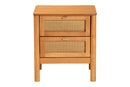 Kaori Golden Brown Wood Japandi 2-Drawer Nightstand w/Distressed-Finished Rattan Baxton