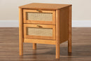 Kaori Golden Brown Wood Japandi 2-Drawer Nightstand w/Distressed-Finished Rattan Baxton