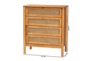 Kaori Golden Brown Wood Japandi 4-Drawer Chest w/Distressed-Finished Rattan Baxton