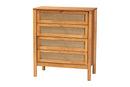 Kaori Golden Brown Wood Japandi 4-Drawer Chest w/Distressed-Finished Rattan Baxton