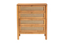 Kaori Golden Brown Wood Japandi 4-Drawer Chest w/Distressed-Finished Rattan Baxton