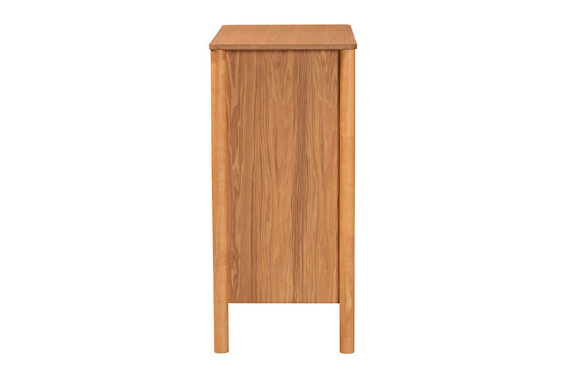 Kaori Golden Brown Wood Japandi 4-Drawer Chest w/Distressed-Finished Rattan Baxton