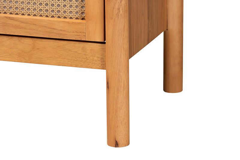 Kaori Golden Brown Wood Japandi 4-Drawer Chest w/Distressed-Finished Rattan Baxton