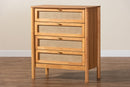 Kaori Golden Brown Wood Japandi 4-Drawer Chest w/Distressed-Finished Rattan Baxton