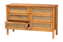 Kaori Golden Brown Wood Japandi 6-Drawer Dresser w/Distressed-Finished Rattan Baxton