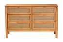Kaori Golden Brown Wood Japandi 6-Drawer Dresser w/Distressed-Finished Rattan Baxton