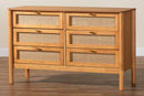 Kaori Golden Brown Wood Japandi 6-Drawer Dresser w/Distressed-Finished Rattan Baxton